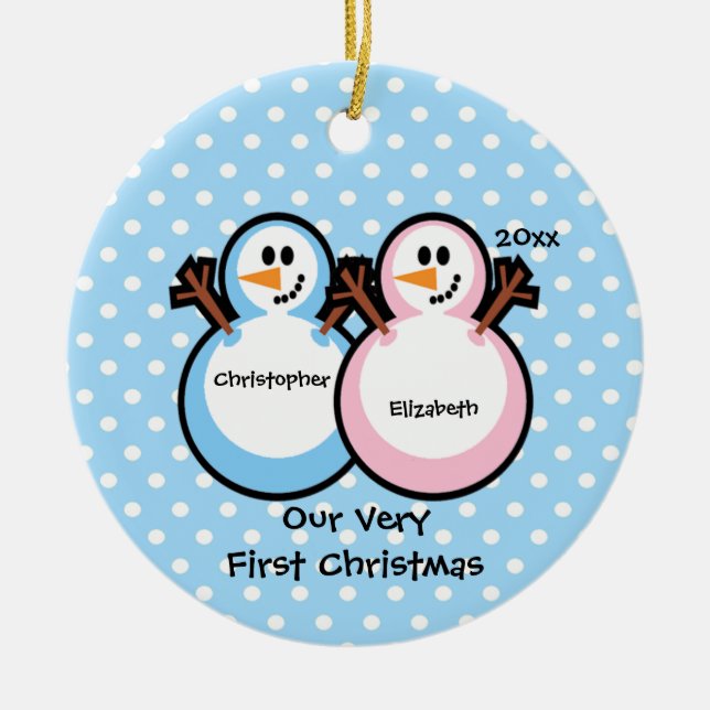 Ornement de Noël du bébé de jumeaux de bonhommes (Devant)