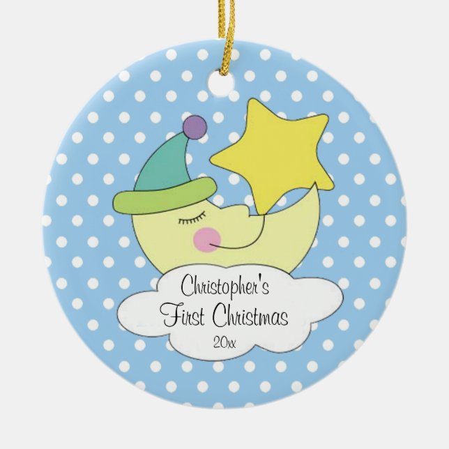 Ornement de Noël du bébé de lune bleue premier (Devant)