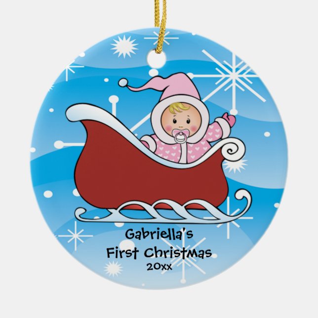 Ornement de Noël du bébé de Sleigh de neige (Devant)