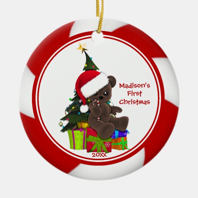 Ornement de Noël du bébé d'ours de Père Noël (Devant)