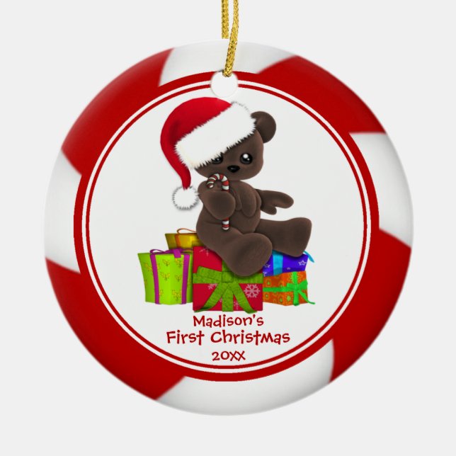 Ornement de Noël du bébé d'ours de Père Noël (Devant)