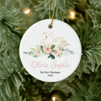 Ornement de Noël du cygne, cygne rose et or
