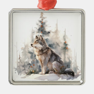 Ornement de Noël du loup d'hiver