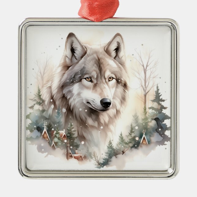 Ornement de Noël du loup d'hiver (Devant)