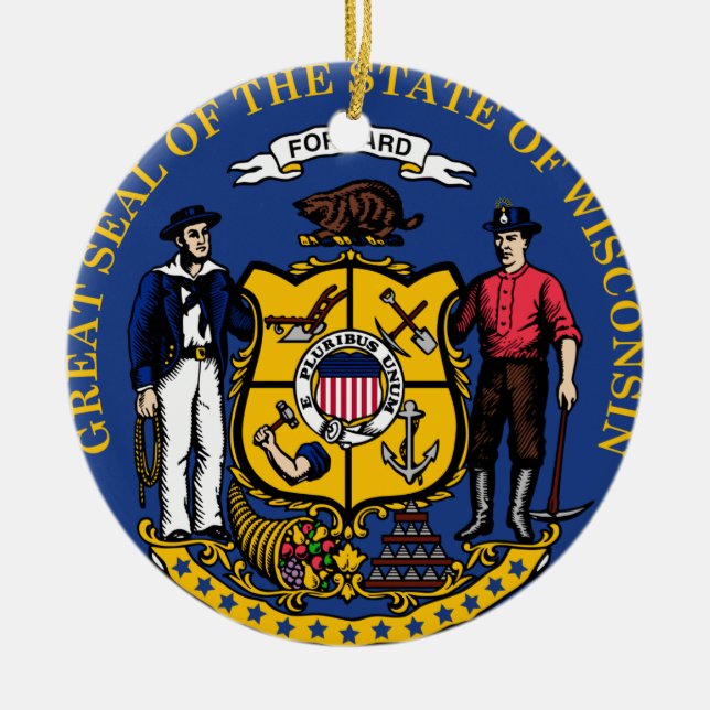 Ornement de Noël du sceau d'état du Wisconsin (Devant)