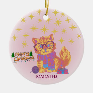 Ornement de Noël en céramique de chat rétro