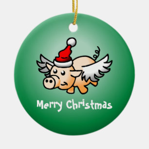 Ornement de Noël en céramique de cochon volant