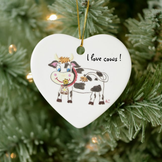 Ornement de Noël en céramique de vache suisse (Arbre)