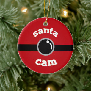 Ornement de Noël en céramique Fun Red Santa Cam po