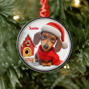 Ornement de Noël en métal Dachshund Animé