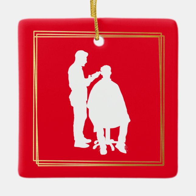 Ornement de Noël en silhouette de barbier avec nom (Devant)
