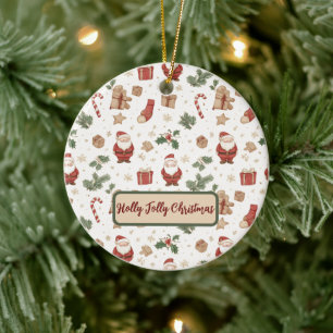 Ornement de Noël Enchanté Aquarelle Holly Jolly 