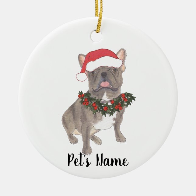 Ornement de Noël Frenchie Gris Bleu (Devant)
