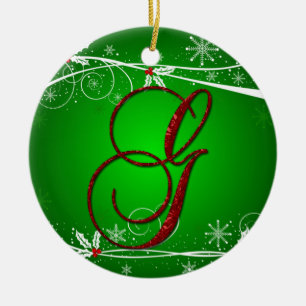 Ornement de Noël G initial en rouge et vert Holly