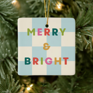 Ornement de Noël Joyeux & Lumineux à Damier