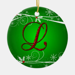Ornement de Noël L Initial Holly Vert Rouge