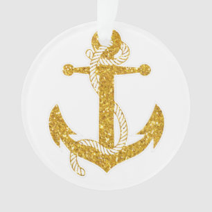 Ornement de Noël nautique Ancre d'or acrylique