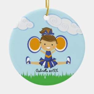 Ornement de Noël orange et bleu Pom-pom girl