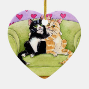 Ornement de Noël ou de Valentine de deux chats