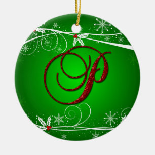 Ornement de Noël P Initiale Verts Rouges Noël