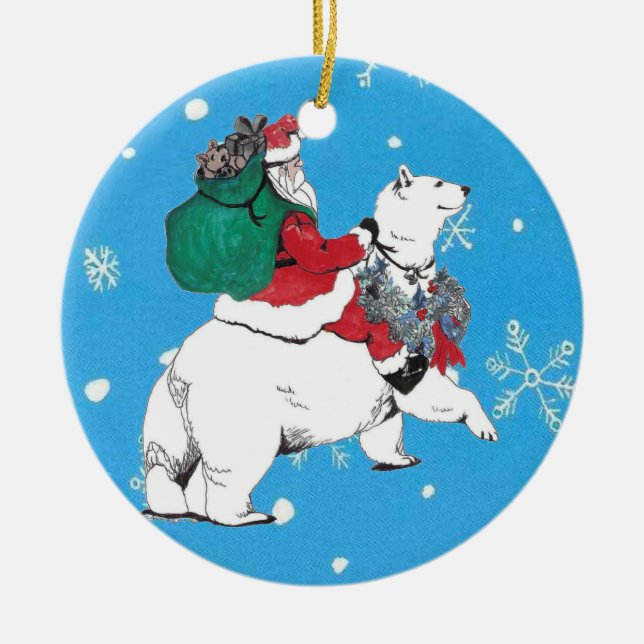 Ornement de Noël Père Noël & Ours Polaire (Devant)
