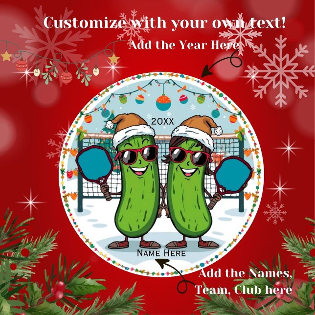 Ornement de Noël personnalisé de Pickleball 2025 (Personalized Pickleball Ornament for Gifts - Teams, Friends, Club Names.)
