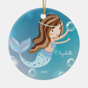 Ornement de Noël personnalisé de sirène mignonne