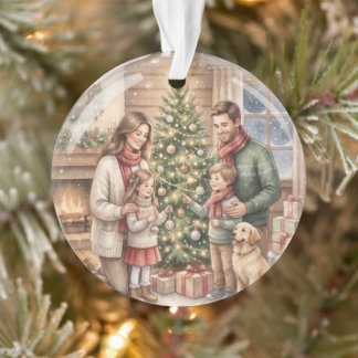 Ornement de Noël personnalisé Famille aquarelle