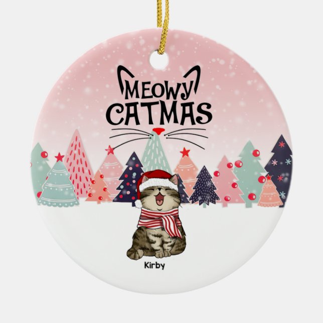 Ornement de Noël Personnalisé, Noël Meowy (Devant)