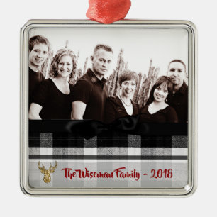 Ornement de Noël personnalisé Plaid Deer PHOTO