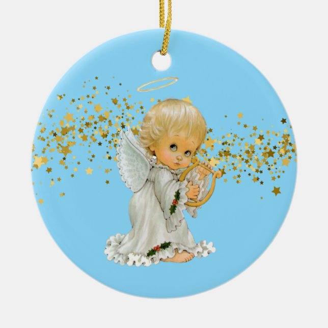 Ornement de Noël-Petit Ange Ornement en céramique (Devant)