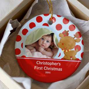 Ornement de Noël Photo Bébé Garçon Renne