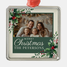 Ornement de Noël photo personnalisé Crème Botaniqu