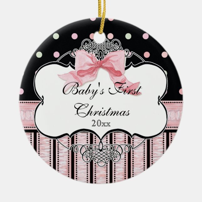 Ornement de Noël pour bébé - French Bow Swirl (Devant)