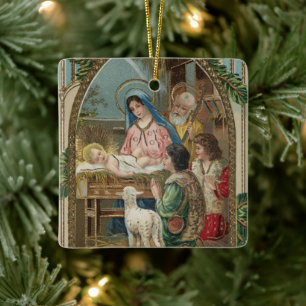 Ornement de Noël religieux vintage avec des voeux