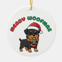 Ornement de Noël Rottweiler : Joyeux Woofmas