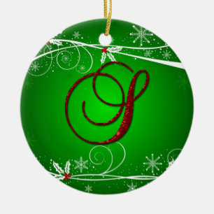 Ornement de Noël S Initial Holly Vert Rouge