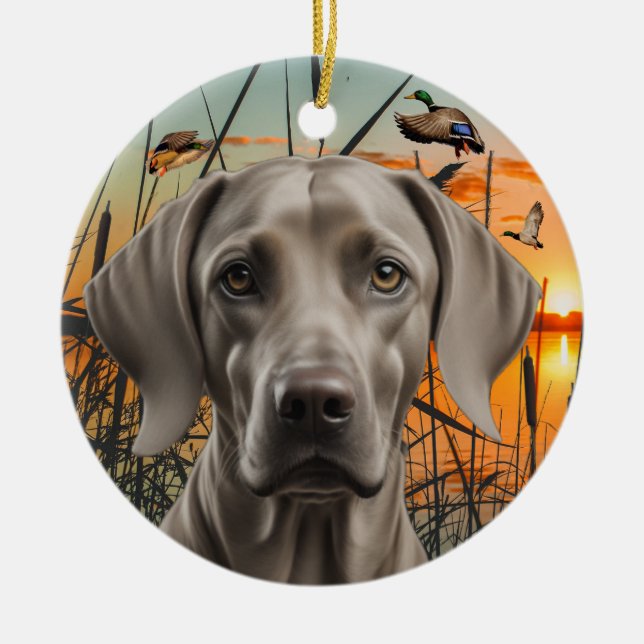 Ornement de Noël Weimaraner, Chasse au canard (Devant)