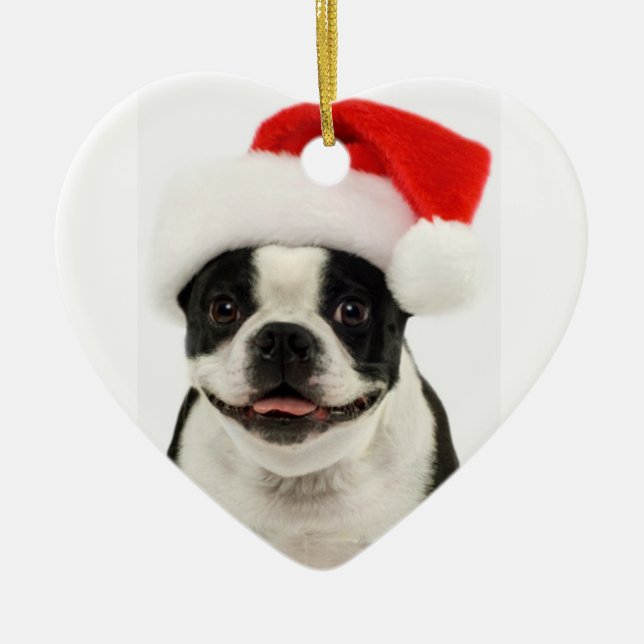Ornement de Père Noël de chien de Boston Terrier (Devant)
