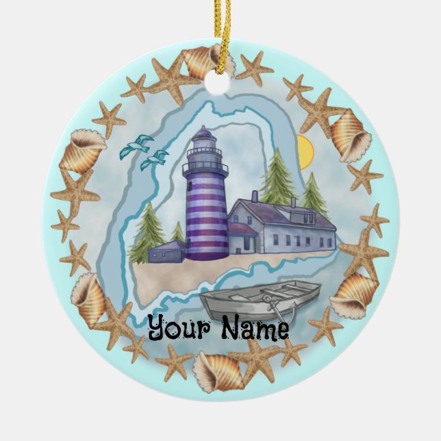 Ornement de phare Maine Shells (Devant)