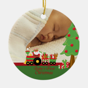 Ornement de photo de Noël du bébé de train de P