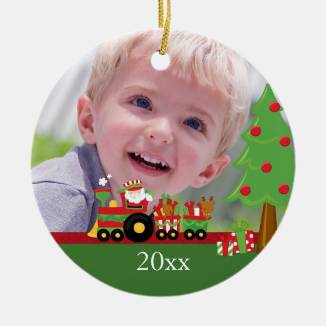 Ornement de photo de Noël personnalisé par train (Devant)