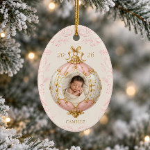 Ornement de photo de Noël pour bébé fille rose