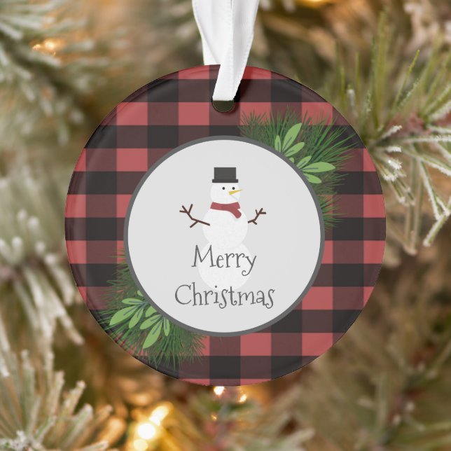 Ornement de plaid de Buffalo Rouge de Snowman (Arbre)