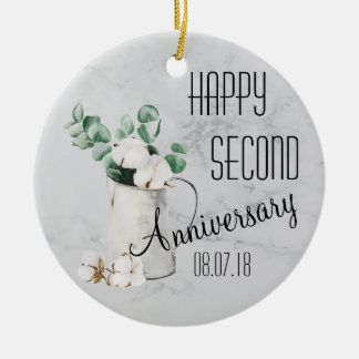 Ornement de porcelaine du deuxième anniversaire