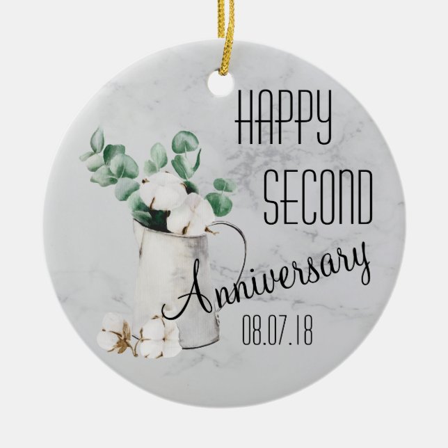 Ornement de porcelaine du deuxième anniversaire (Devant)