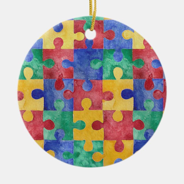 Ornement de puzzle d'aquarelle de sensibilisation (Devant)