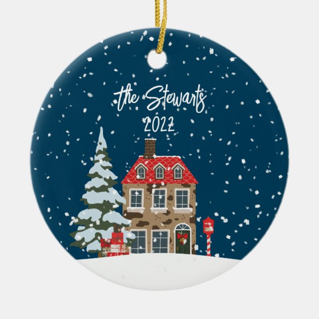Ornement de scène de village de Noël personnalisé (Devant)