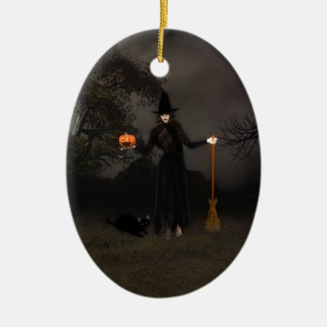 Ornement de sorcière d'Halloween et de chat noir (Devant)