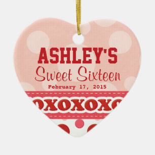 Ornement de thème de coeur de sweet sixteen